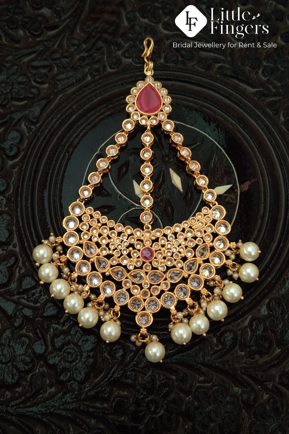 Jadau Kundan braid jewellery bridal hair accessories layered chand with  passa end
